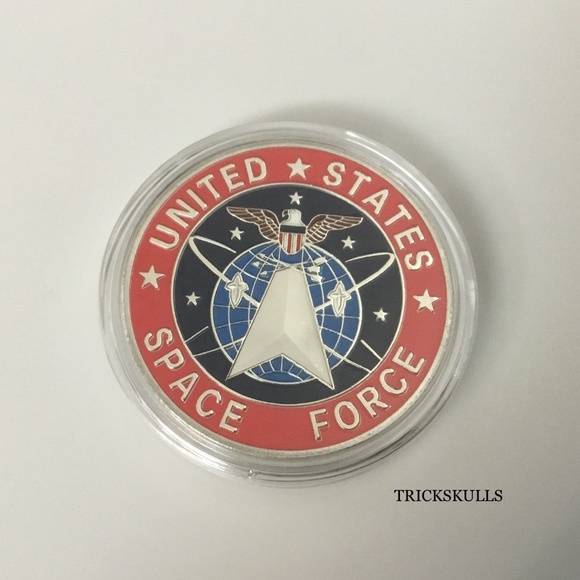 Space Force Enamel Coin in Stainless and Glass Locket & Custom Wheat Link Chain - Picture 5 of 10